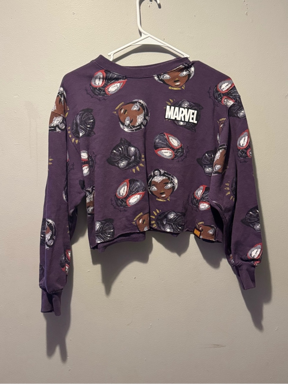 Marvel Purple All-Over Character Cropped Sweatshirt for Women